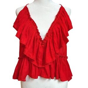 NWT Paradise USA Ruffle Tank Top Women Large Red Boho Resortwear Romantic Summer